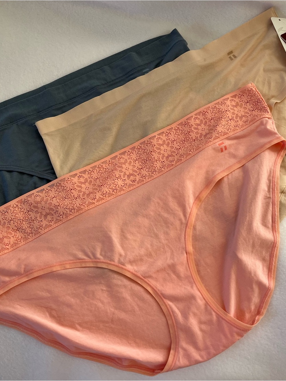 Tommy John Lace-Trim Bikini Trio - Peach, Beige & Slate